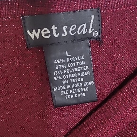 Y2K Wet Seal Cropped Long Sleeve Sweater Size L Red Sparkle Dolman Metallic 2000 - Picture 8 of 11
